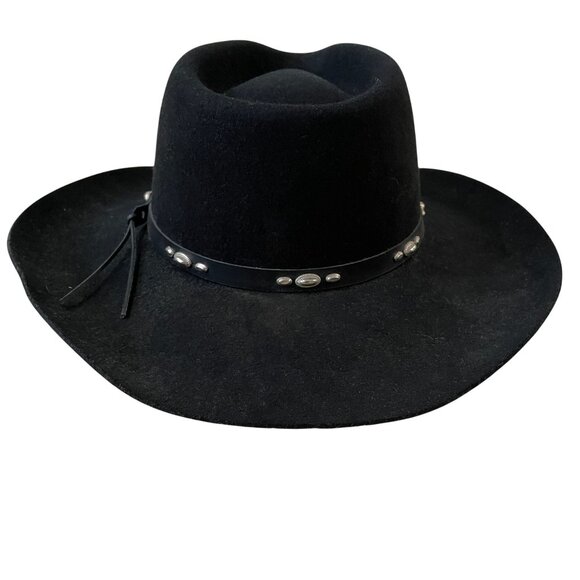 Resistol Hondo Cowboy Hat Size 7 1/2 2X Black Wool Silver Conchos Made In Texas - Picture 2 of 10